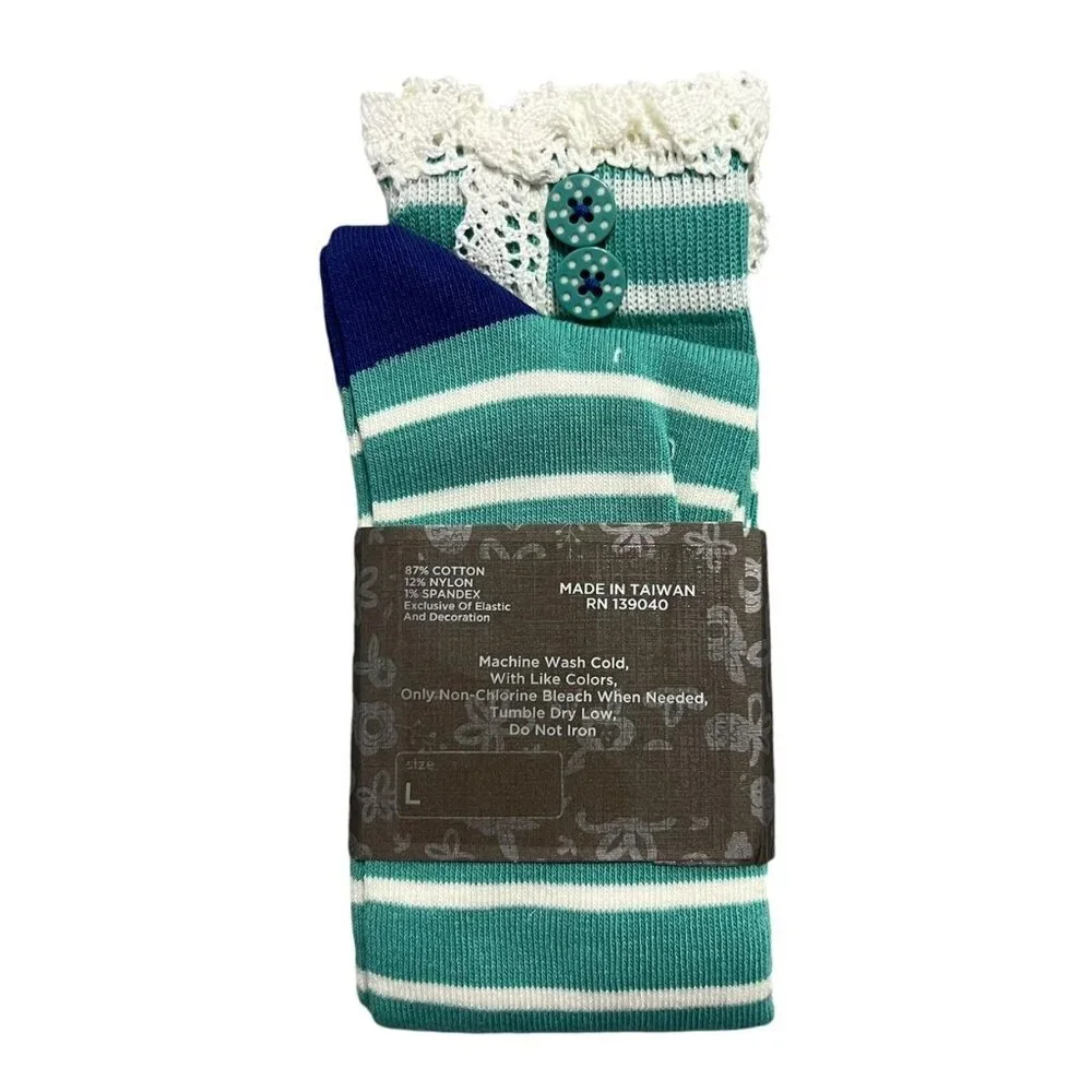 NEW Matilda Jane Sz L Green Perfectly Paired Lace Knee Socks